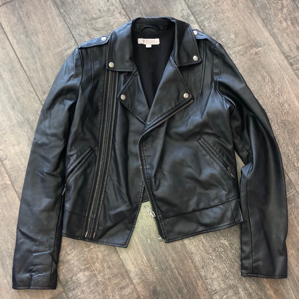 Black leather jacket with silver studs